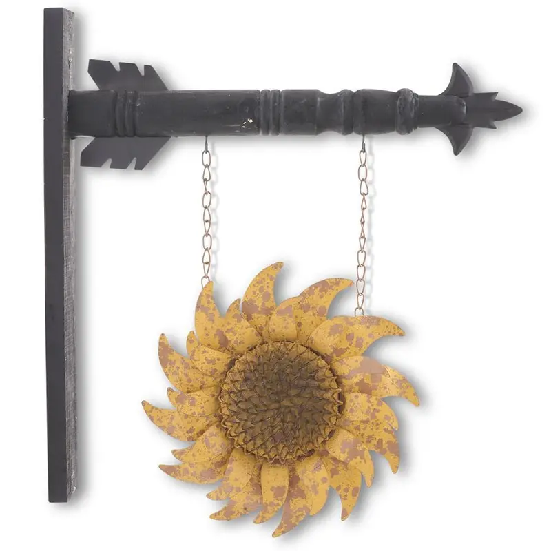 13" Distressed Golden-Yellow Metal Sunflower Arrow Decor 1