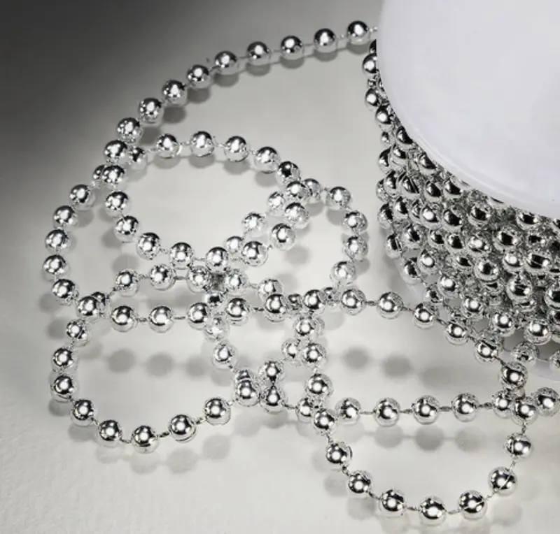 15-Foot Silver Bead Garland – 12Mm Round Metallic Strand For Festive Styling 1