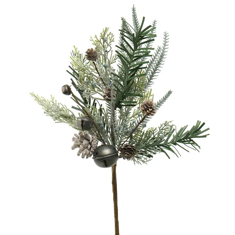 18-Inch Pewter Bell & Mixed Pine Pick For Arrangements 1