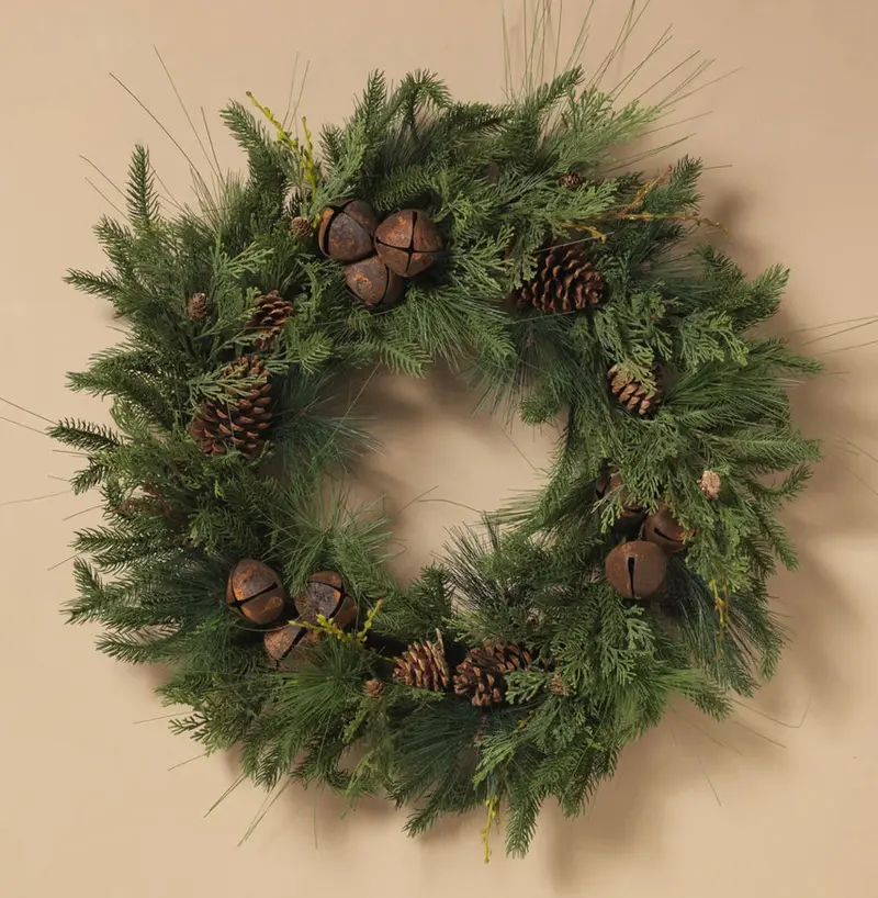 30-Inch Pine And Cedar Holiday Wreath With Pinecones & Jingle Bells 1