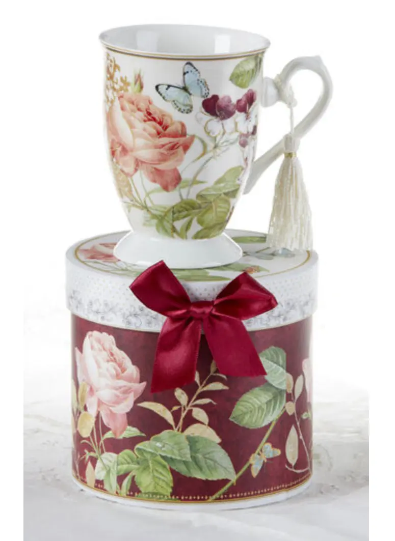 4.6-Inch Burg Peony Porcelain Coffee Mug With Gift Packaging 1