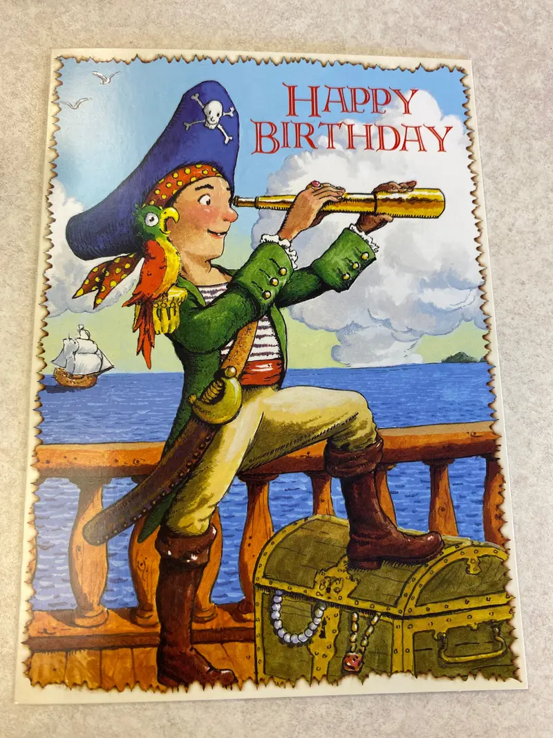 Adventurous Pirate With Parrot Greeting Card 1