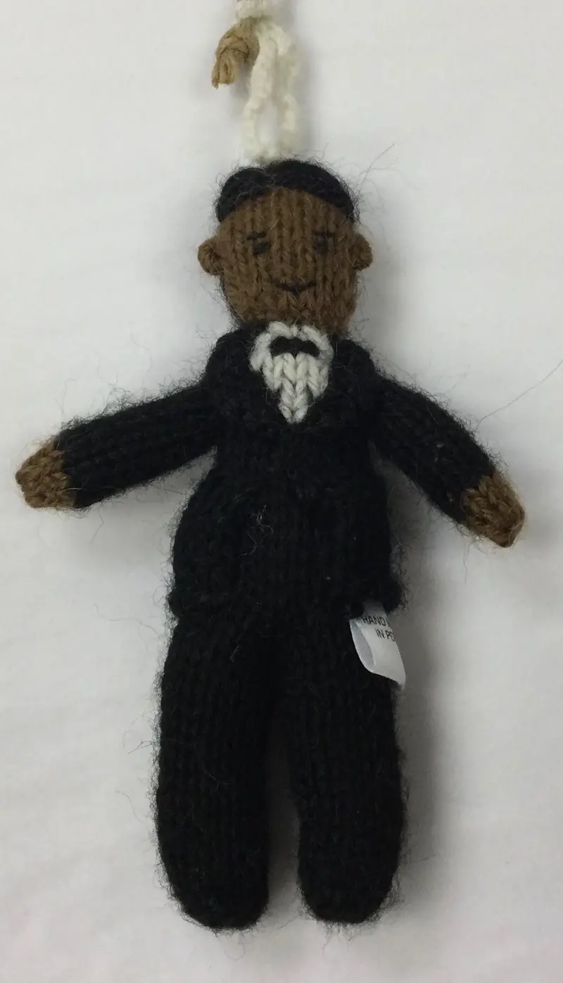 African American Groom Ornament – Hand-Knit Wool 1