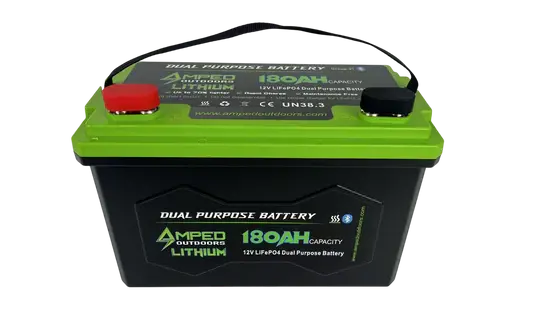Amped Outdoors 180Ah Dual-Purpose Lithium Battery – 12.8V Cranking & Deep Cycle, Bluetooth Enabled, Ip67 Waterproof, Built-In Heater 1