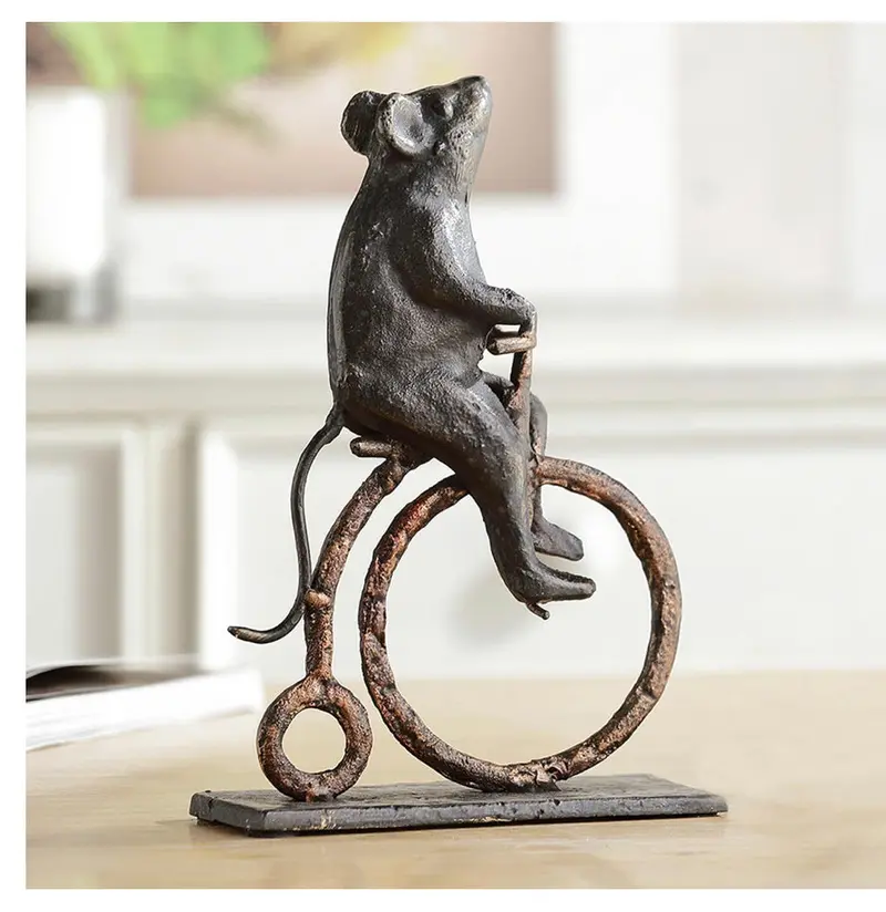 Antique Bicycle Desktop Sculpture Featuring A Mouse Figurine By Spi Home 1