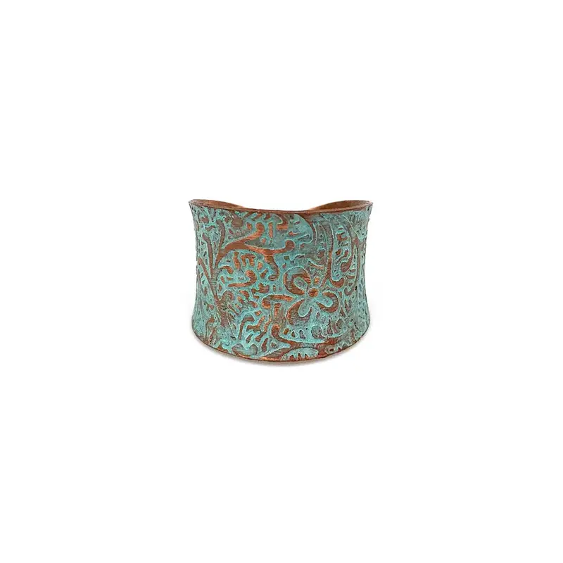 Aqua Floral Paisley Copper Patina Ring – Anju Jewelry 1