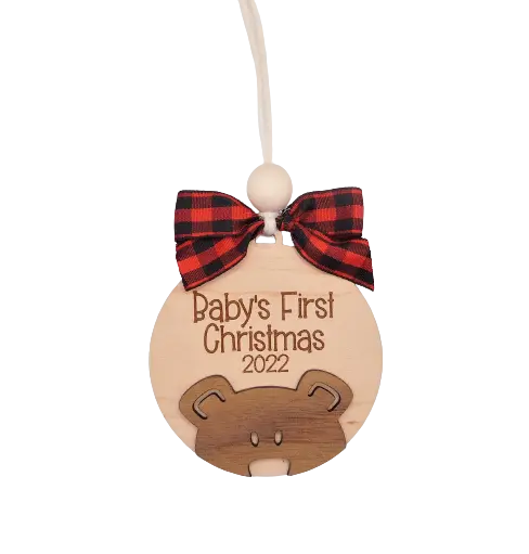 Baby’S First Christmas Ornament – 2023 Solid Wood Maple & Walnut Design 1