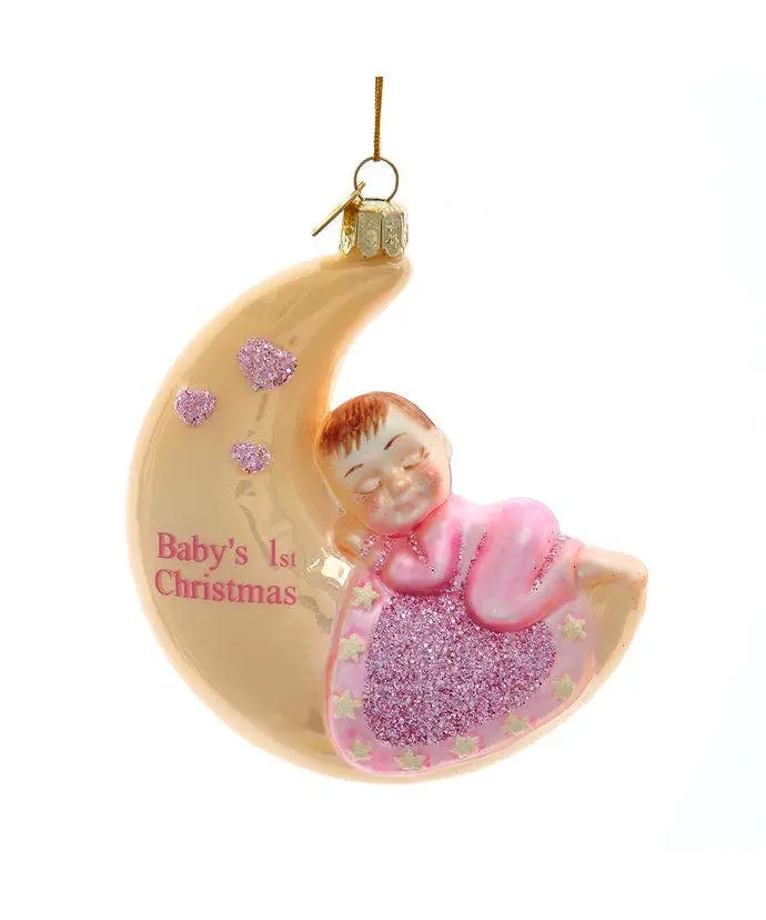 Baby'S First Christmas Ornament – Sleeping Girl On Moon Design, 3.75-Inch 1