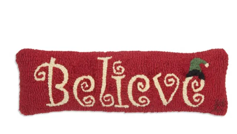 Believe Holiday Motif Hooked Wool Pillow 1