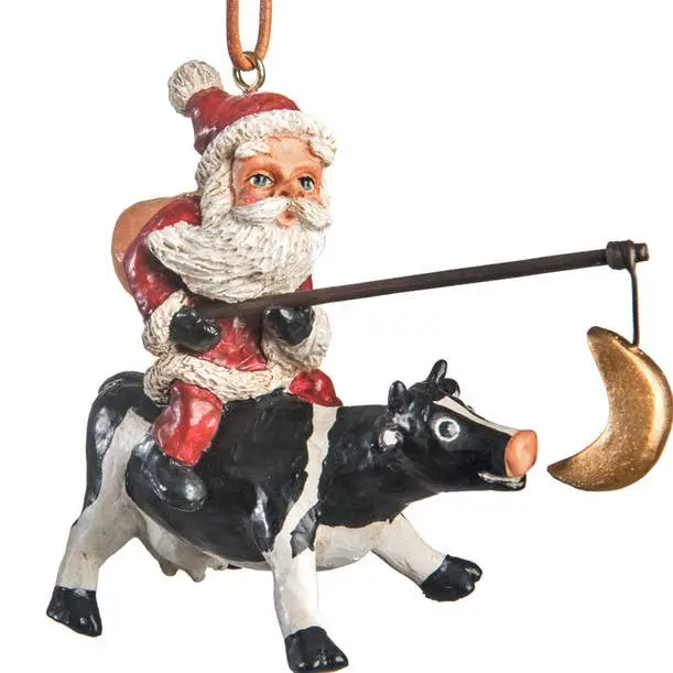 Bert Anderson Santa With Cow Christmas Ornament (Bac-208 / Bao-101) 1