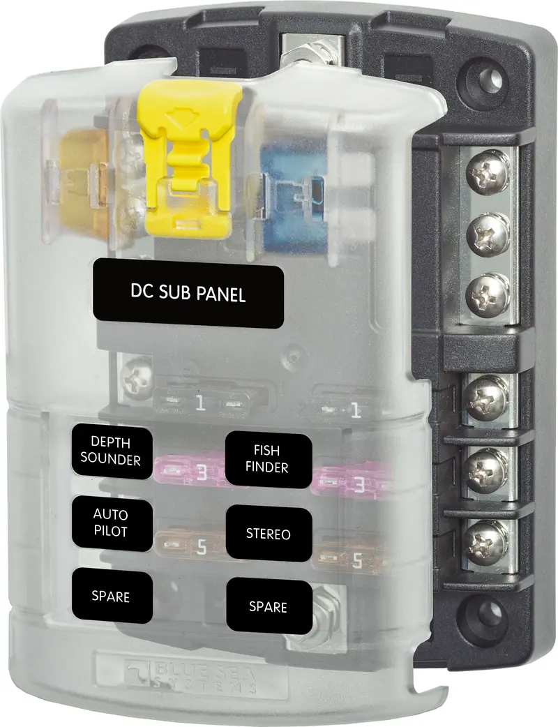 Blue Sea Systems St Blade 6-Circuit Fuse Block With Integrated Negative Bus And Protective Cover (Model 5025) 1