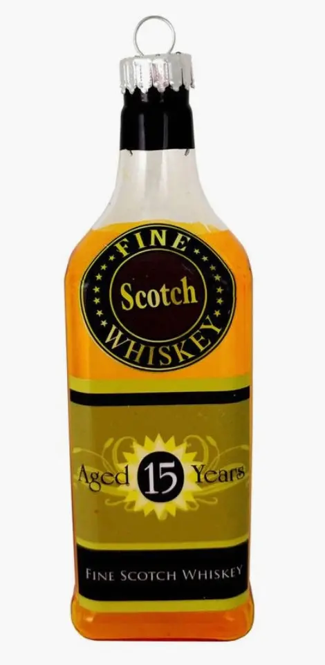 Bottle-Shaped Scotch Whiskey Glass Ornament – Bar-Themed Holiday Decor 1