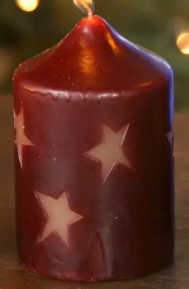 Burgundy Carved Star Pillar Candle – Decorative Wax Candle 1