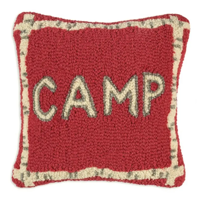 Camp-Themed Hooked Wool Pillow 1