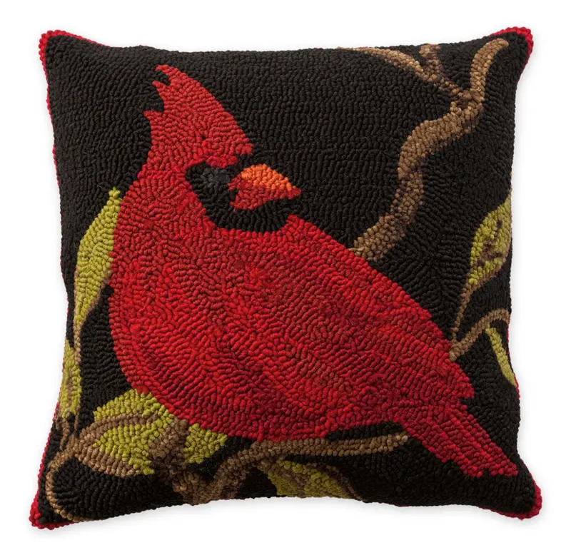 Cardinal-Themed Hooked Pillow – 18" X 18" For Indoor/Outdoor Spaces 1