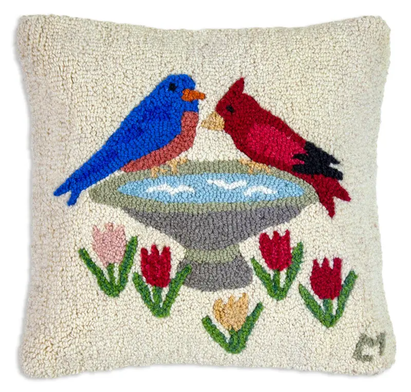 Chandler 4 Corners Birds Welcome 18"X18" Hooked Wool Pillow 1