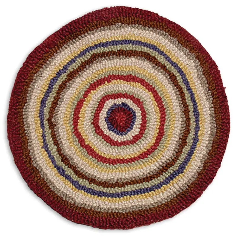 Chandler 4 Corners Circle Motif Hooked Wool Seat Pad 1