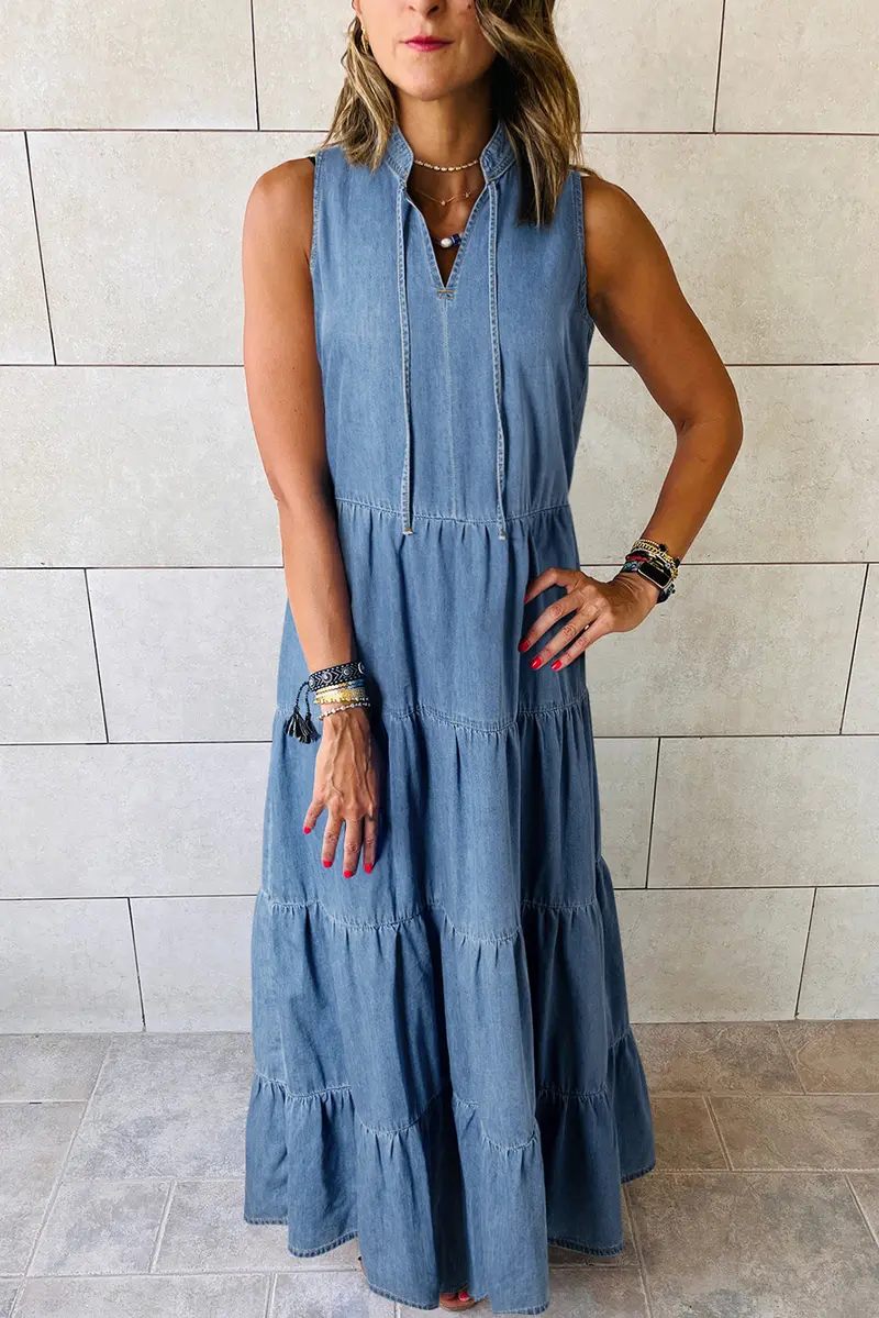 Classic Indigo Denim Maxi Dress 1