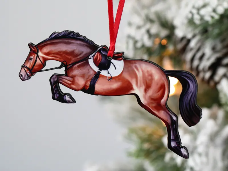 Classy Equine Bay Hunter Jumper Ornament – Leaping Horse Figurine 1