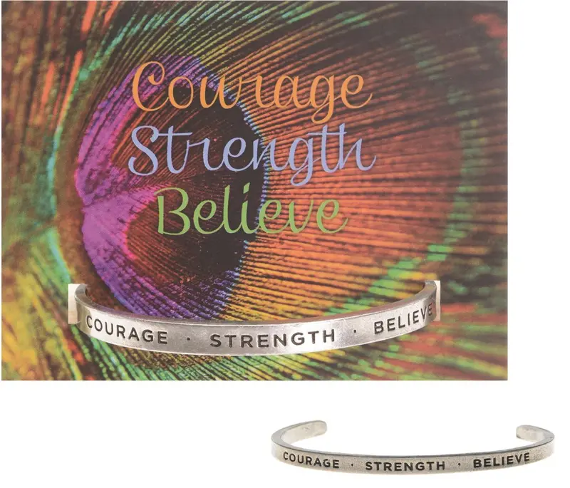 Courage, Strength, Believe Quotable Cuff Bracelet – Motivational Stainless Steel Band 1