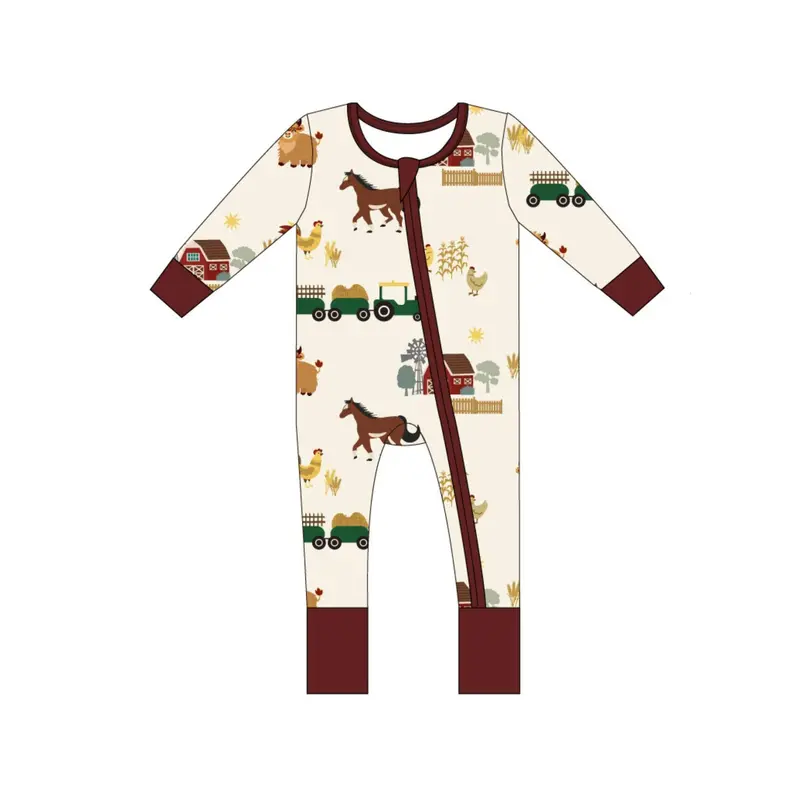 Emerson And Friends Convertible Bamboo Baby Pajamas: On The Farm Design, Green/Multi, Newborn 1