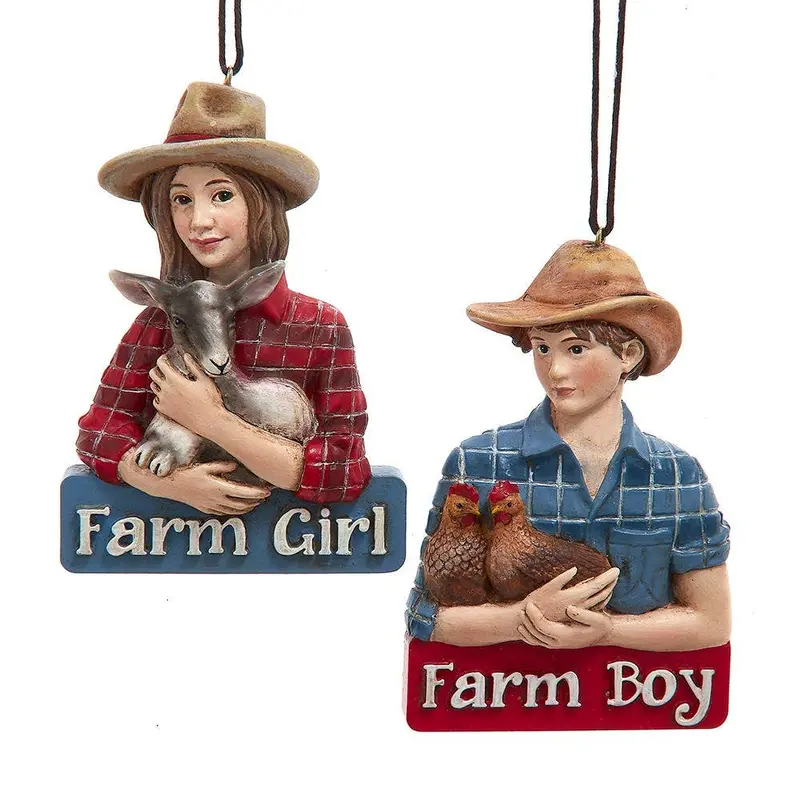 Farm-Themed Boy And Girl Ornaments With Goat And Rooster – Kurt S. Adler Set (2-Pack) 1