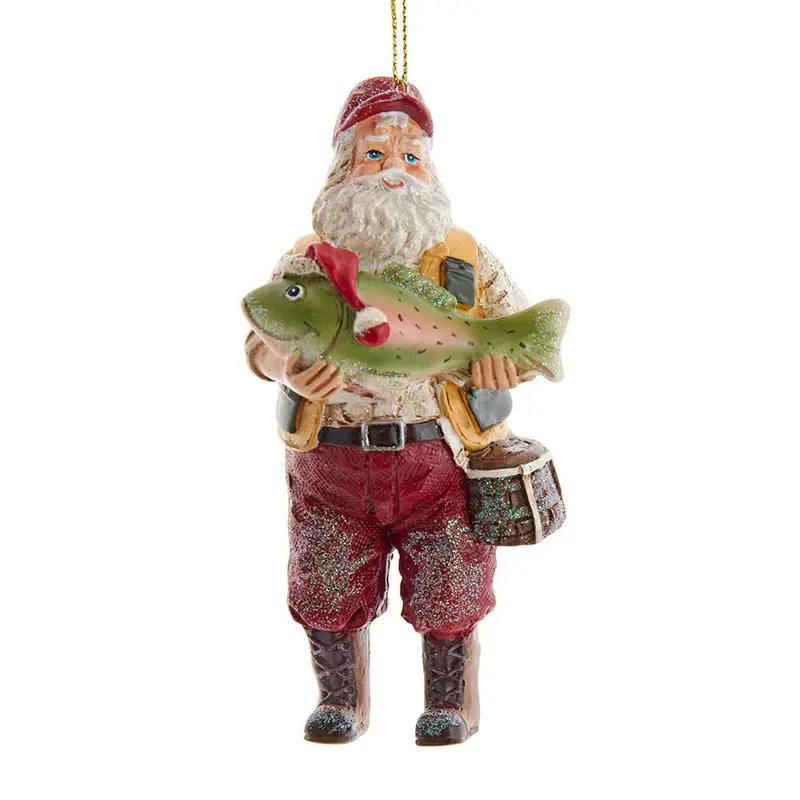 Fishing Santa Ornament With Oversized Catch – 4.5-Inch Humorous Holiday Figurine 1