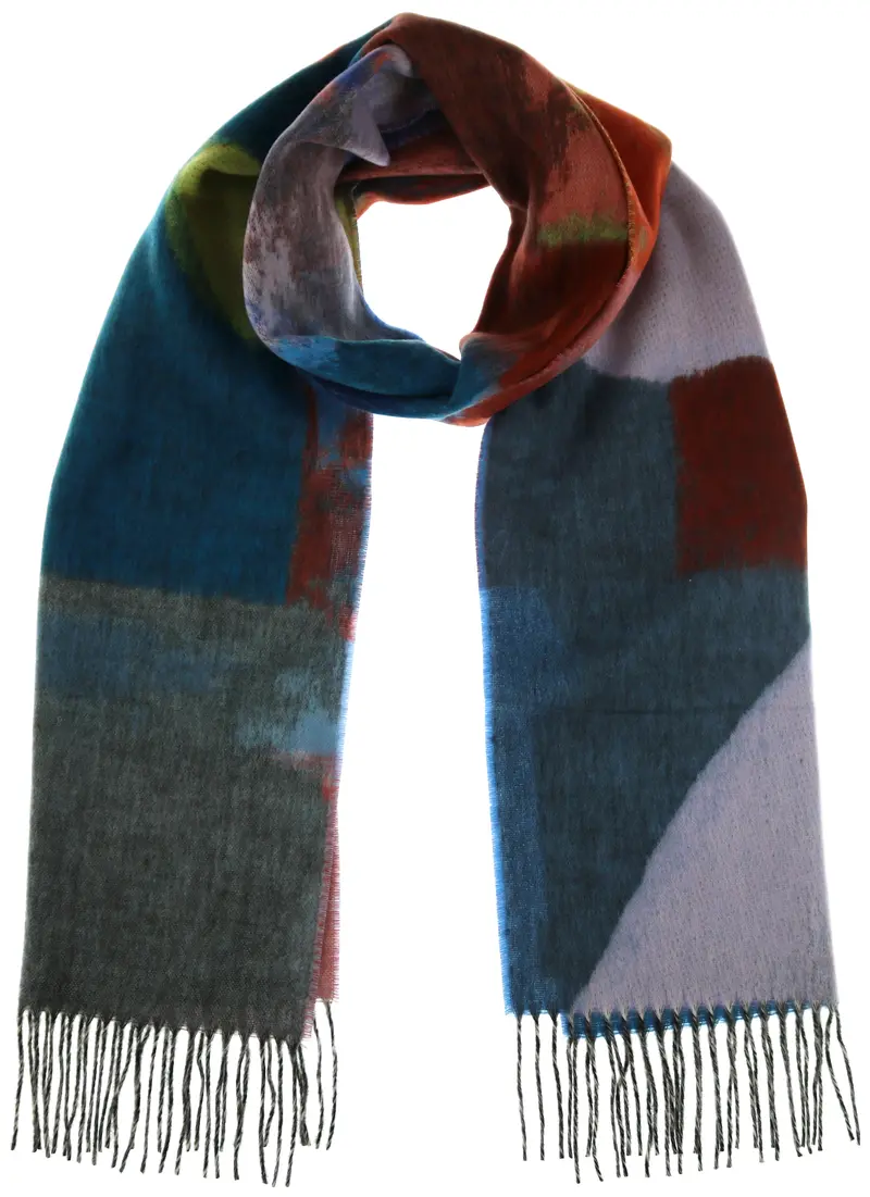 Fraas Abstract Art Scarf In Blue – The Scarf Company Luxury Knit Accessory 1