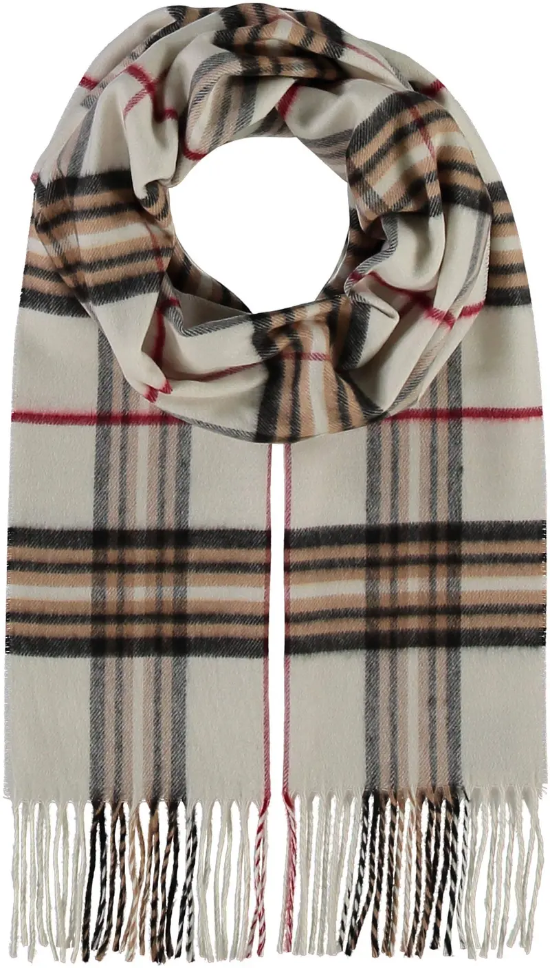 Fraas Plaid Cashmink Scarf In Off-White 1