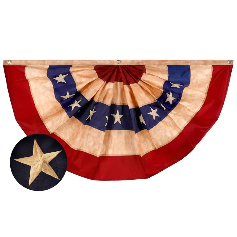 G128 Usa Fan Flag Bunting – Tea-Stained 1.5×3Ft Embroidered Poly 1