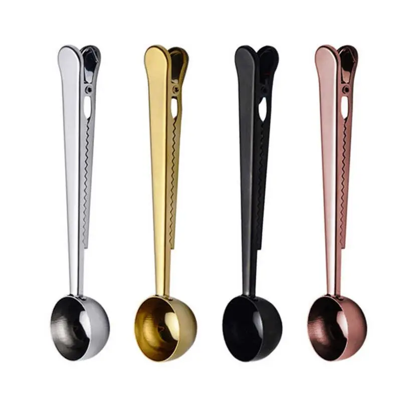 Gold-Finished Stainless Steel Coffee Spoon With Integrated Bag Clip 1