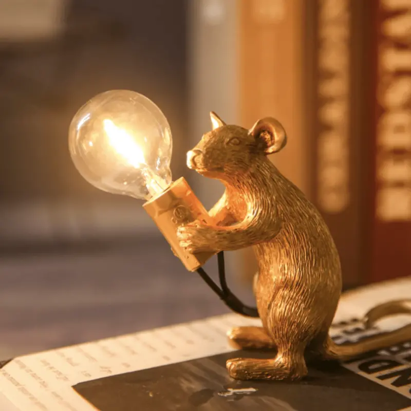 Gold Mouse Resin Night Light – Crouching Pose 1