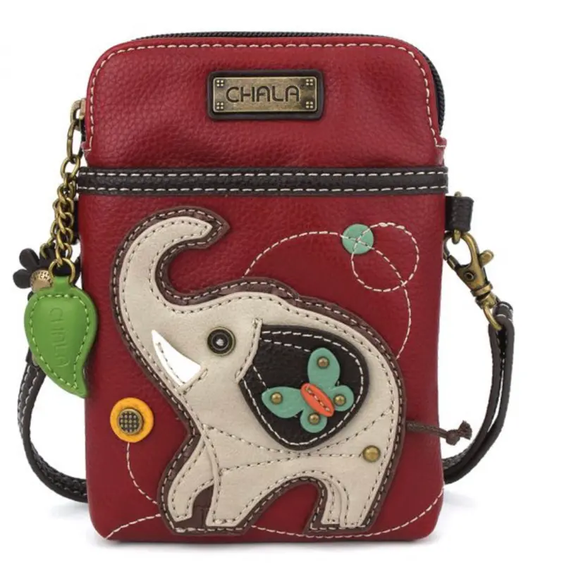 Gray Elephant Cell Phone Crossbody – Burgundy Trim 1