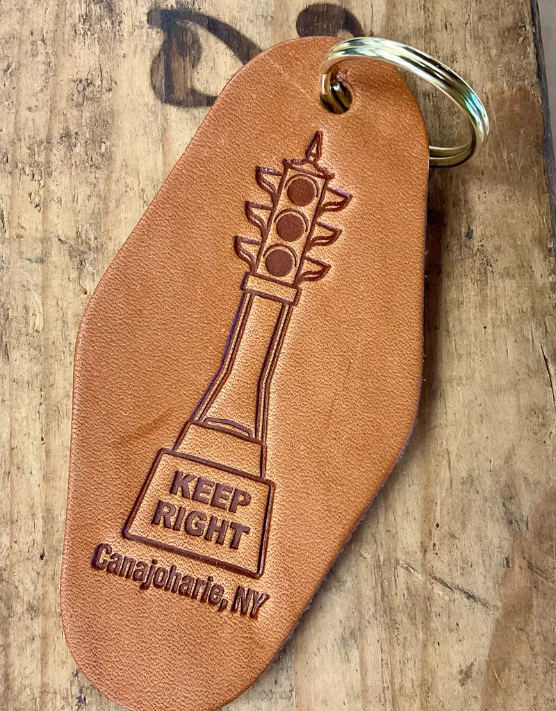 Handcrafted Leather Key Fob Featuring Canajoharie Dummy Light Motif – Made In Usa By The Local Branch 1