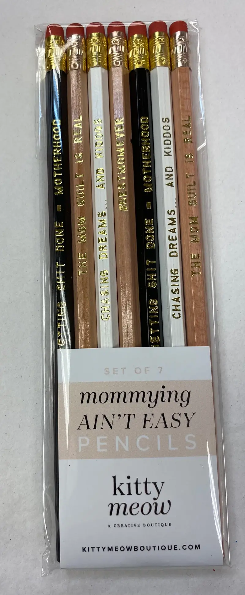 Humorous 7-Piece Pencil Set – Kitty Meow Design 1