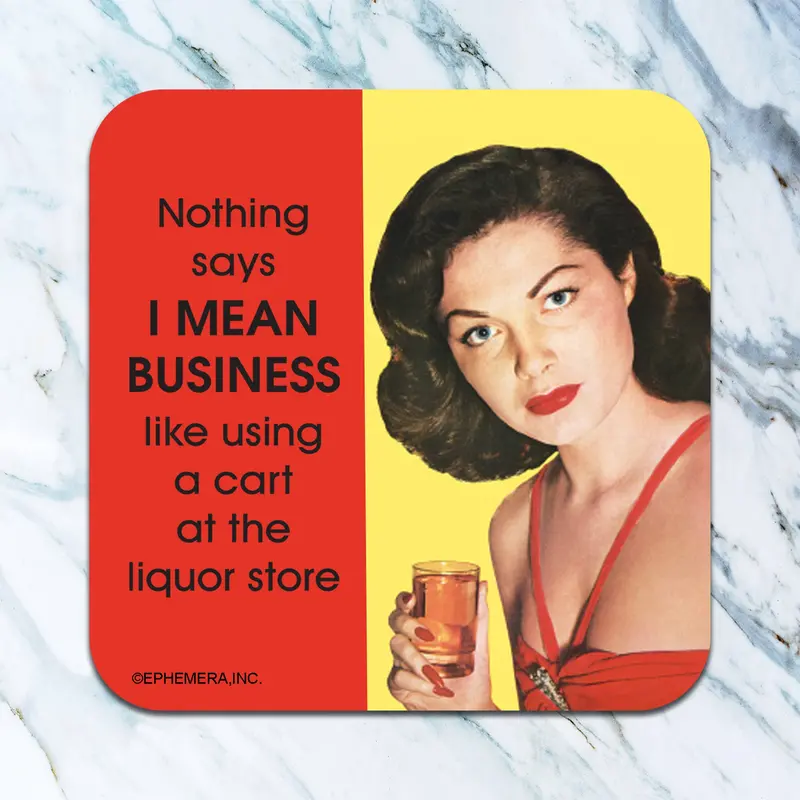 I Mean Business Coaster – Bold Black-And-White Ceramic Office Or Bar Accessory 1