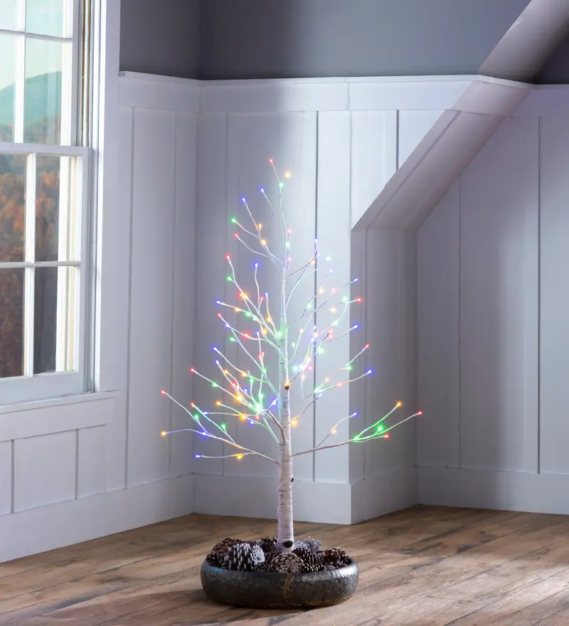 Indoor/Outdoor Birch Tree Decoration With Twinkling White & Multicolor Lights 3