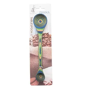 Island Bamboo Peacock Pakka Double Measuring Spoon – 9" Premium Bamboo Utensil 1