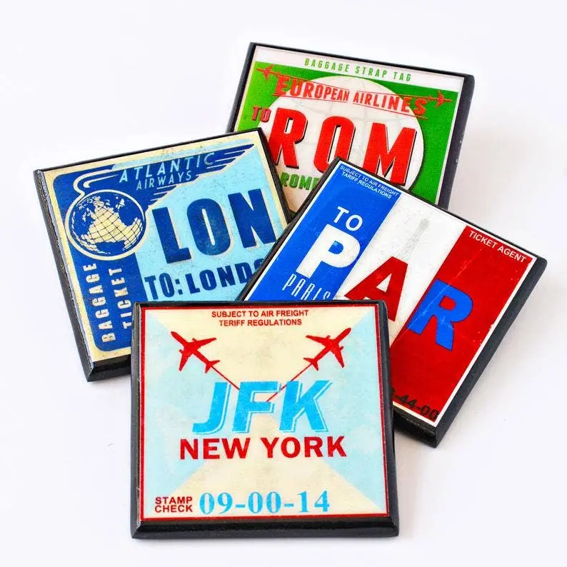 Jet-Set Travel Coasters – Vintage Airport Code Design Set 1