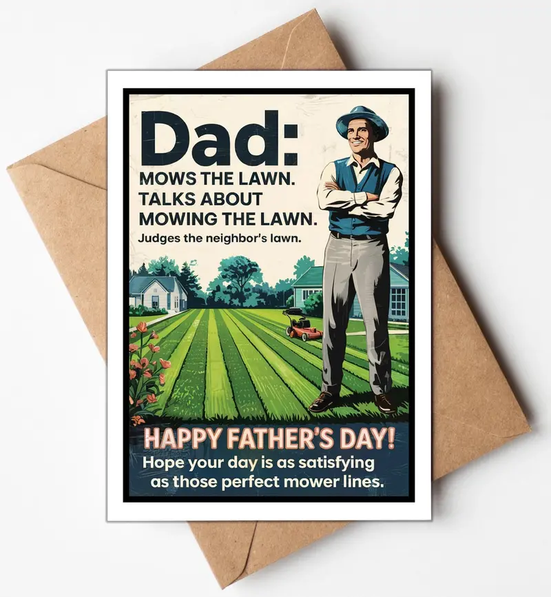 Katie Doodle Dad Mows Lawn Father’S Day Card – Lighthearted Lawn-Themed Humor 1