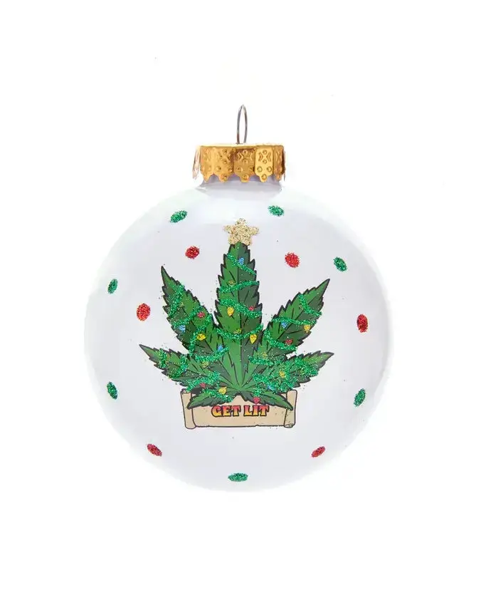 Kurt S. Adler Cannabis-Print White Christmas Ball – 80Mm Festive Decor 1
