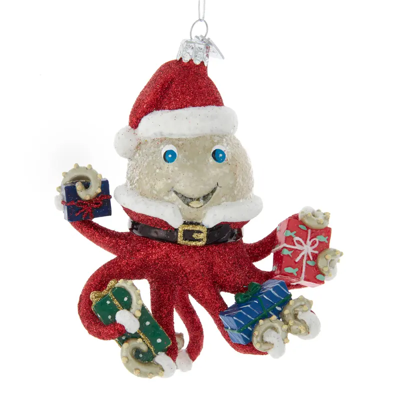 Kurt S. Adler Octopus Santa Glass Ornament – 4.875 Inches, Noble Gems Collection 1