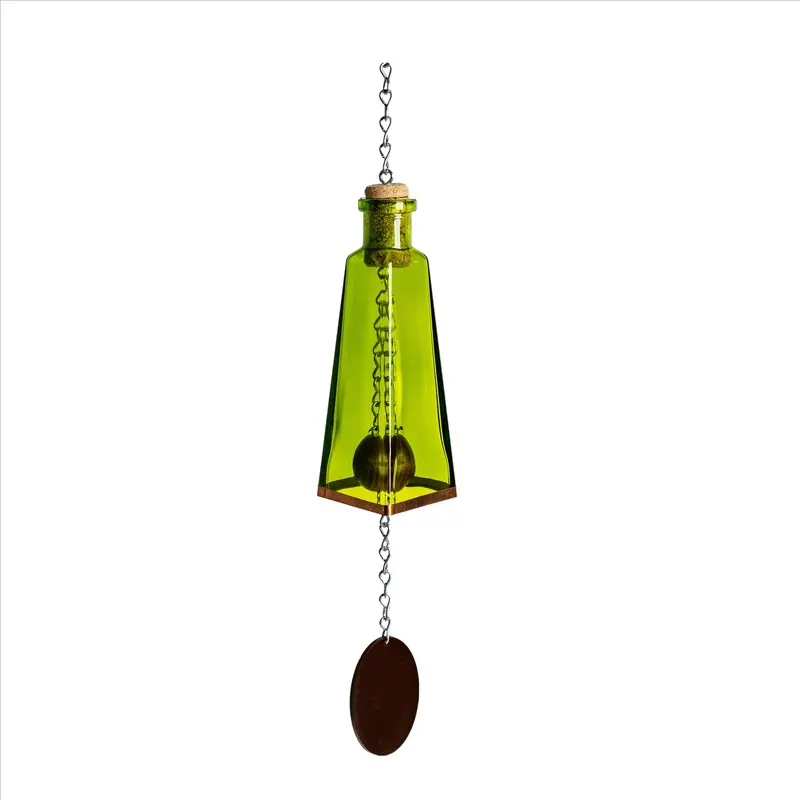Lime Green Pyramid Glass Wind Chime – Unique Bottle-Based Garden Accent 1