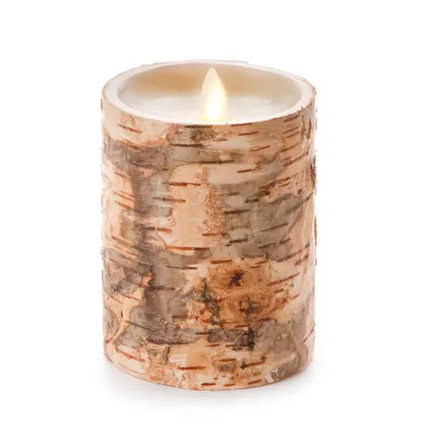 Luminara 4" × 5" Unscented Birch-Textured Pillar Candle 1