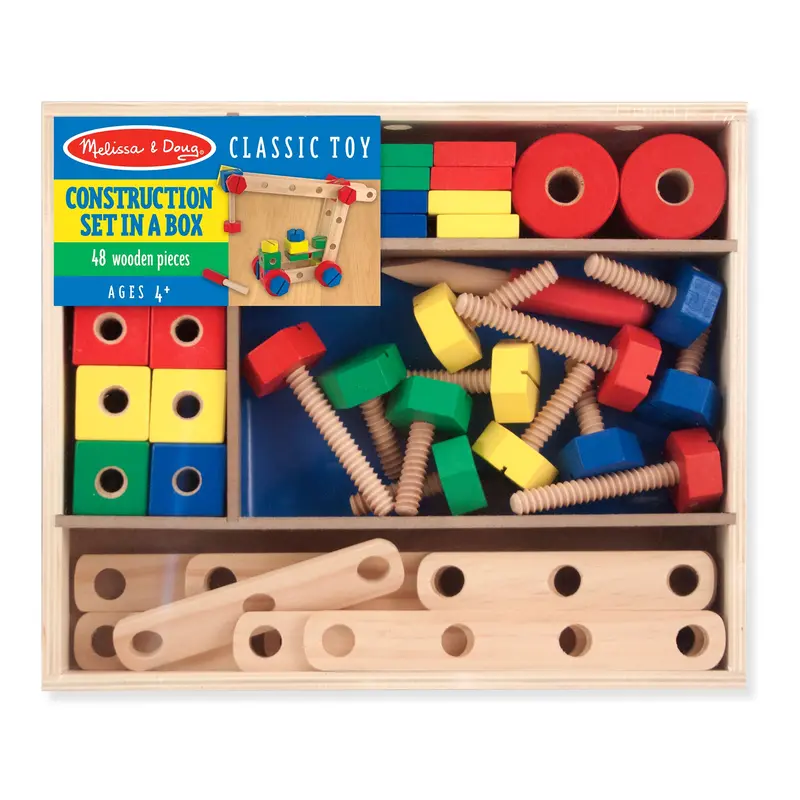 Melissa & Doug Solid Wood Construction Set In A Storage Box 1