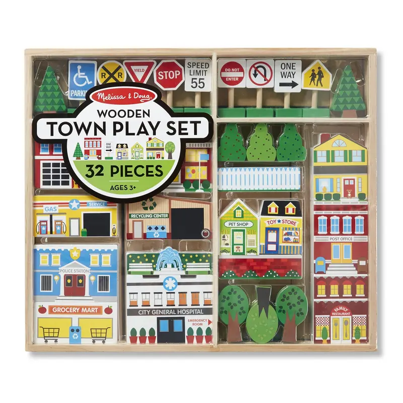 Melissa & Doug Wooden Town Playset – 32-Piece Building Toy 1