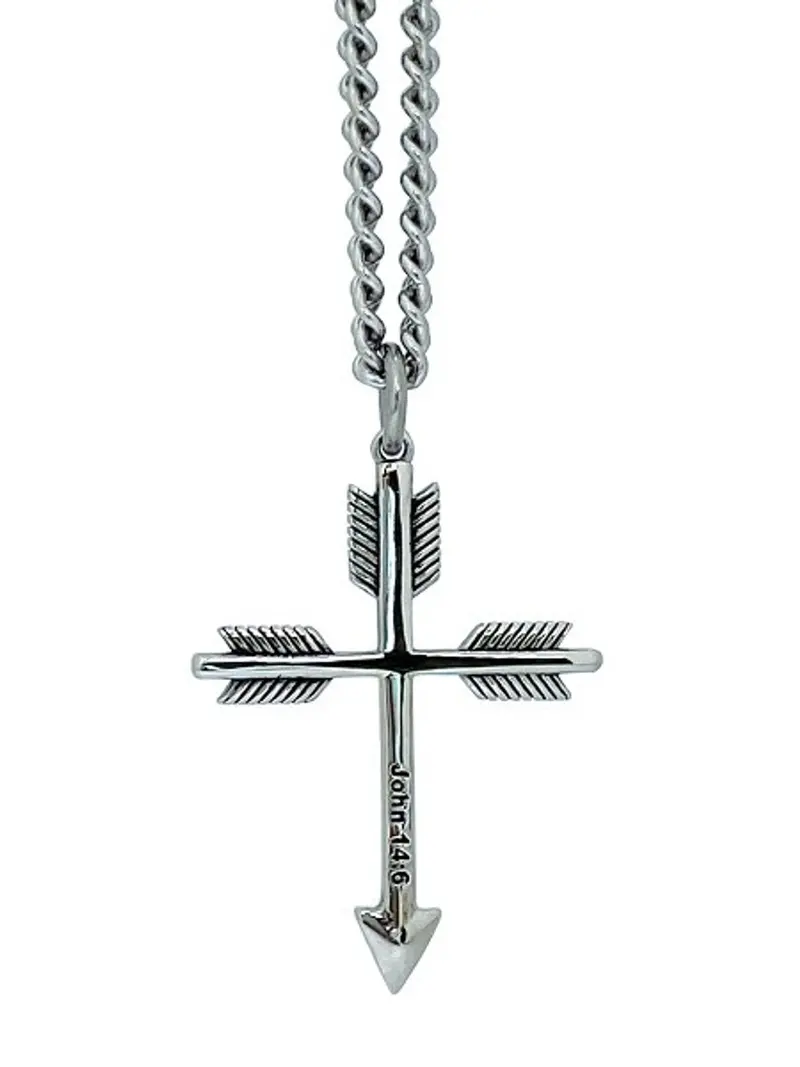 Men'S Arrow-Design Cross Pendant In Stainless Steel – John 14:6 Inspirational Necklace 1