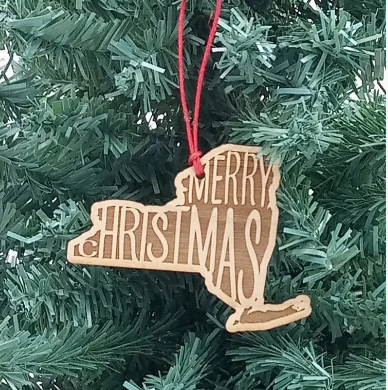 Merry Christmas New York State Ornament – Usa-Made Laser-Cut Metal Keepsake 1