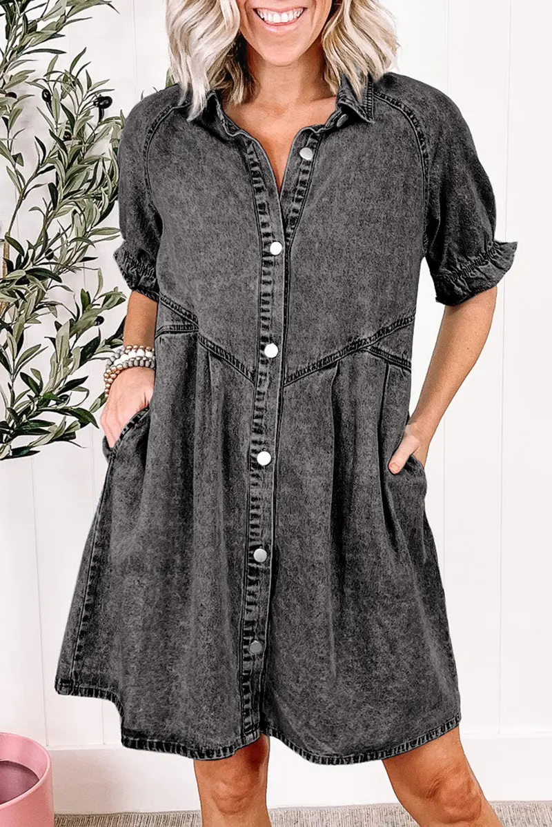 Mineral-Wash Denim A-Line Maxi Dress 1