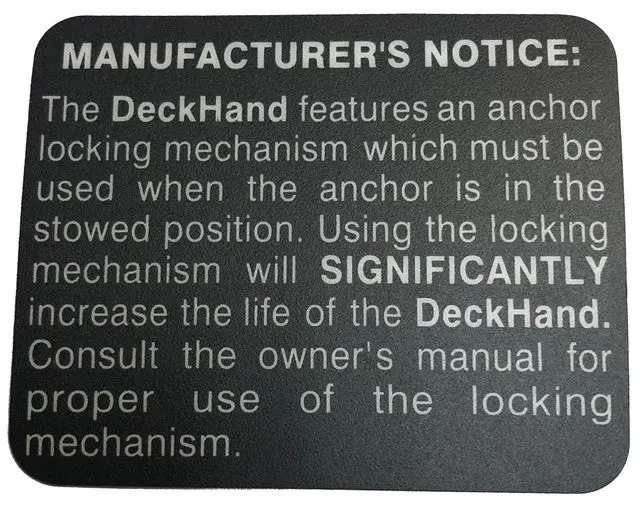 Minn Kota Deckhand Manufacturer Notice Decal (Part #2375504) 1